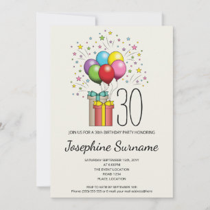 Colourful Birthday Balloons And Presents With Age Invitation