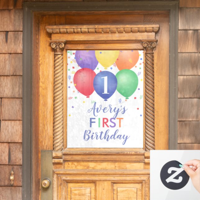 Colourful Birthday Balloons Editable Age Window Cling (Home Door)