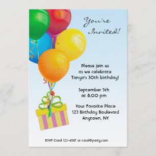 Colourful Birthday Balloons, Gift Invitation