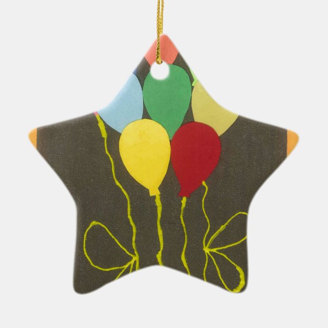Colourful Birthday Balloons Graphic Art Design Ceramic Ornament (Front)