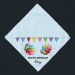 Colourful Birthday Balloons - It's My Birthday Bandana<br><div class="desc">Destei's original cartoon illustration of colourful birthday balloons including the colours red, green, pink, yellow, blue and purple. There is also a colourful bunting banner above the balloons. The background colour is light blue. One personalizable text area reads: "It's My Birthday!" while on another there is space for a name....</div>