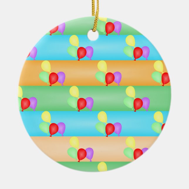 Colourful Birthday Balloons Pattern Ceramic Ornament (Front)