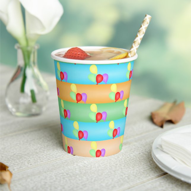 Colourful Birthday Balloons Pattern  Paper Cups (Insitu)