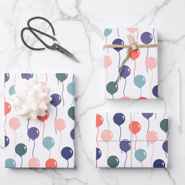 Colourful Birthday Balloons Pattern Wrapping Paper Sheet (Front)