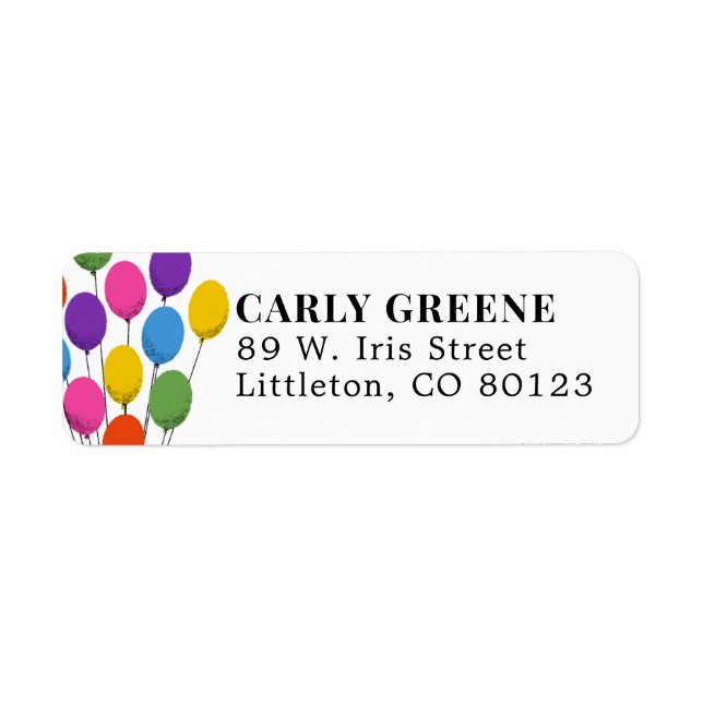 Colourful Birthday Balloons Return Address Label (Front)
