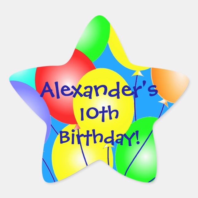 Colourful Birthday Balloons Star Stickers (Front)