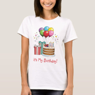 Colourful Birthday Balloons With Cake And Presents T-Shirt