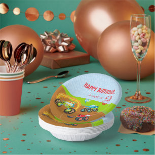 Colourful Birthday Boy Monster Trucks with Name Ag Paper Plate