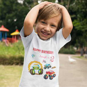 Colourful Birthday Boy Monster Trucks with Name Ag Toddler T-shirt