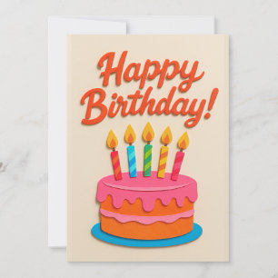 Colourful Birthday Cake with Candles Card