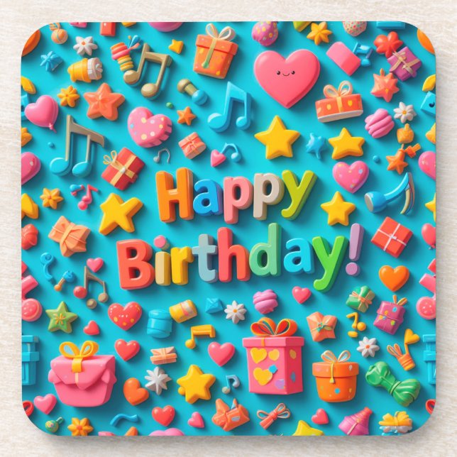 Colourful Birthday Celebration Elements Coaster (Front)
