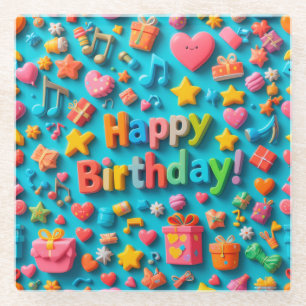 Colourful Birthday Celebration Elements Glass Coaster