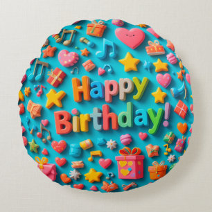 Colourful Birthday Celebration Elements Round Pillow