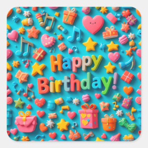 Colourful Birthday Celebration Elements Square Sticker