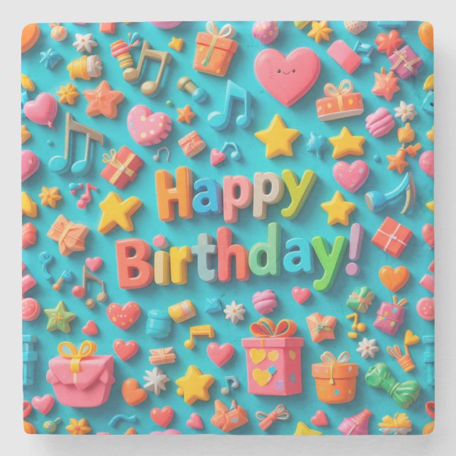 Colourful Birthday Celebration Elements Stone Coaster (Front)