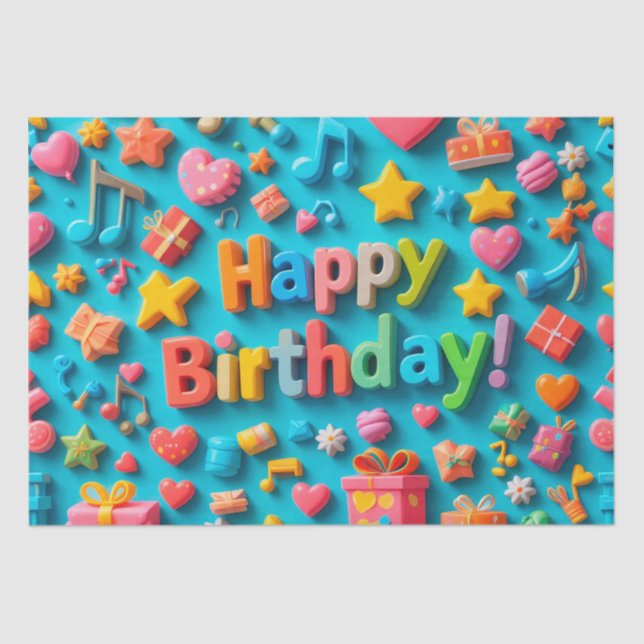 Colourful Birthday Celebration Elements Tissue Paper (Front)