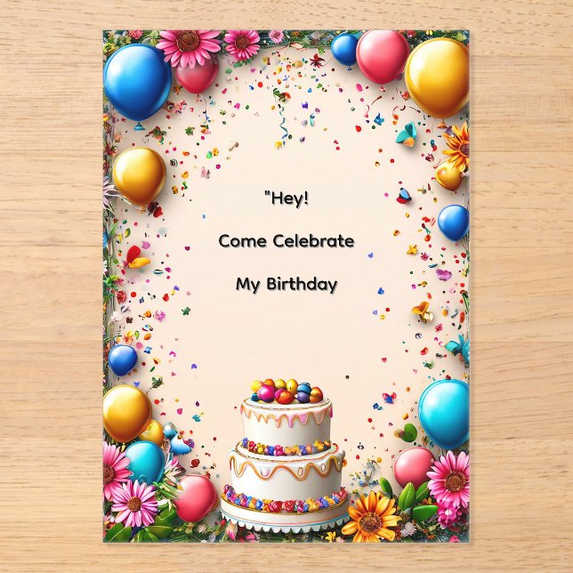 Colourful Birthday Celebration Frame Acrylic Invitations (Front)