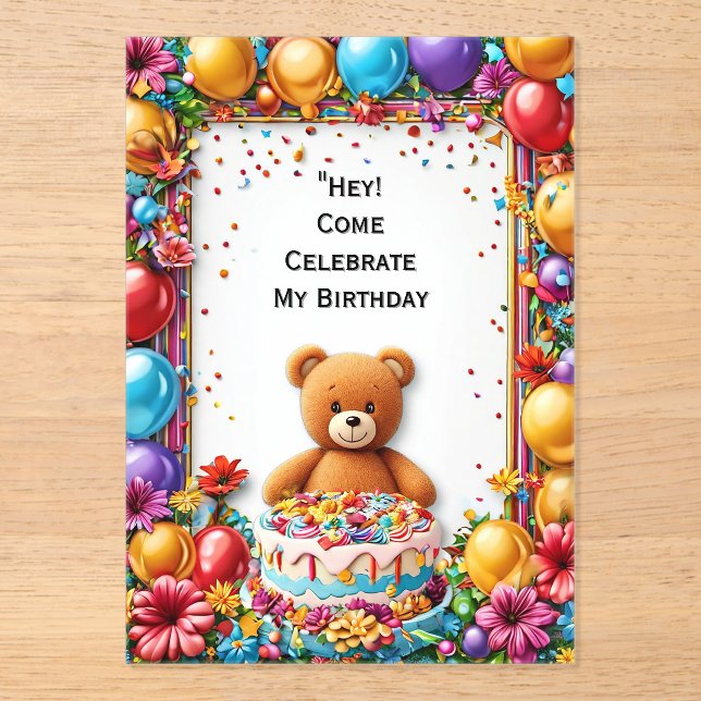Colourful Birthday Celebration Frame Acrylic Invitations (Front)