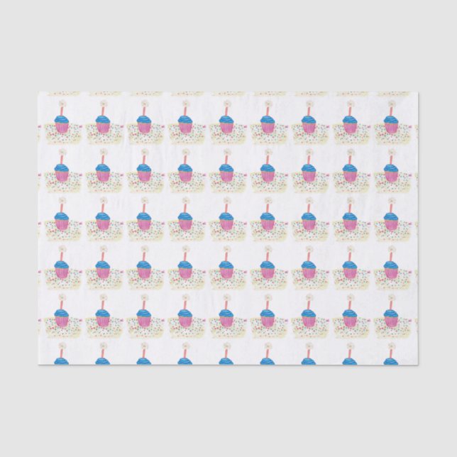 Colourful Birthday Cupcakes Star Candles Confetti Tissue Paper (Front)