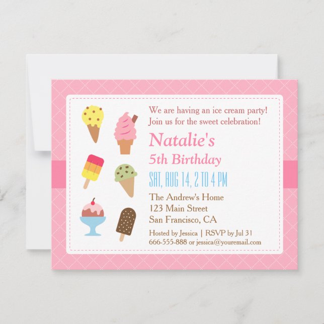 Colourful Birthday, Ice cream party invitations (Front)