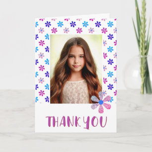 Colourful Birthday Kids Girl 2 Photo Thank you Card