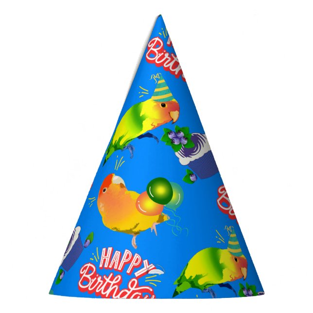 Colourful Birthday Lovebird Parrot Bird Theme Part Party Hat (Left)