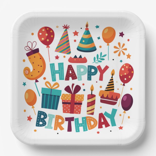 Colourful Birthday Paper Plates (Front)