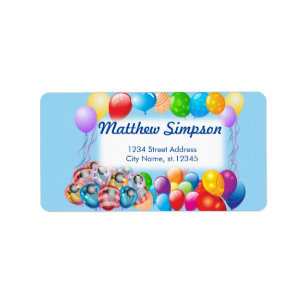 Colourful Birthday Party Balloons Label