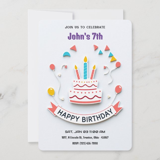 Colourful Birthday Party Invitation with Banner (Front)