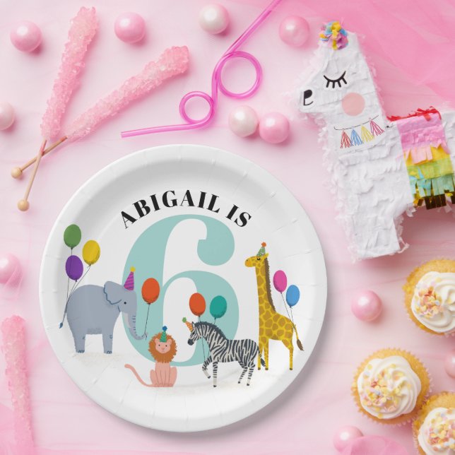Colourful Birthday Party Safari Animals  Paper Plate (Party)