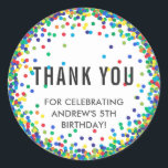 Colourful Birthday Party Thank You Stickers<br><div class="desc">Colourful Birthday Party Thank You Stickers with personalized text and colourful confetti of red,  blue,  green,  yellow and orange around the edge</div>