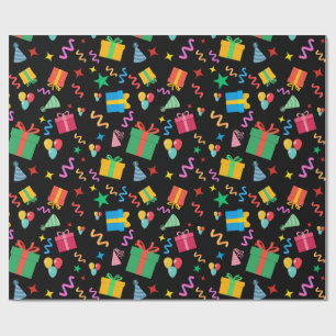 Colourful Birthday Presents Party Hats Confetti  Wrapping Paper