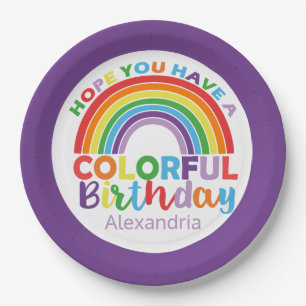 Colourful Birthday Rainbow Personalized Kids Girly Paper Plate