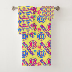 Colourful Bitcoin Pattern Bath Towel Set