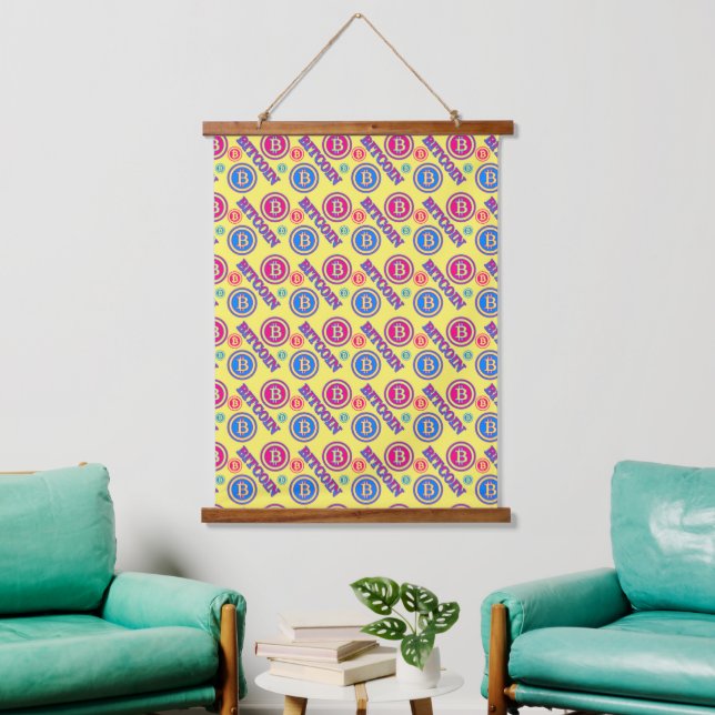 Colourful Bitcoin Pattern Hanging Tapestry (Living Room)