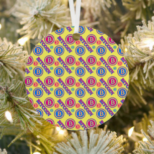 Colourful Bitcoin Pattern Metal Ornament