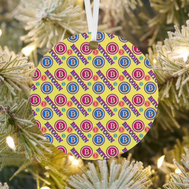 Colourful Bitcoin Pattern Metal Ornament (Insitu)