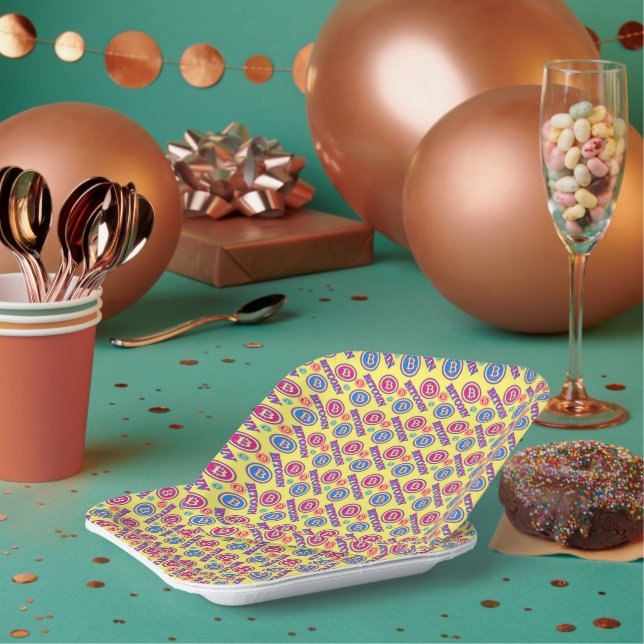 Colourful Bitcoin Pattern Paper Plate (Multi)