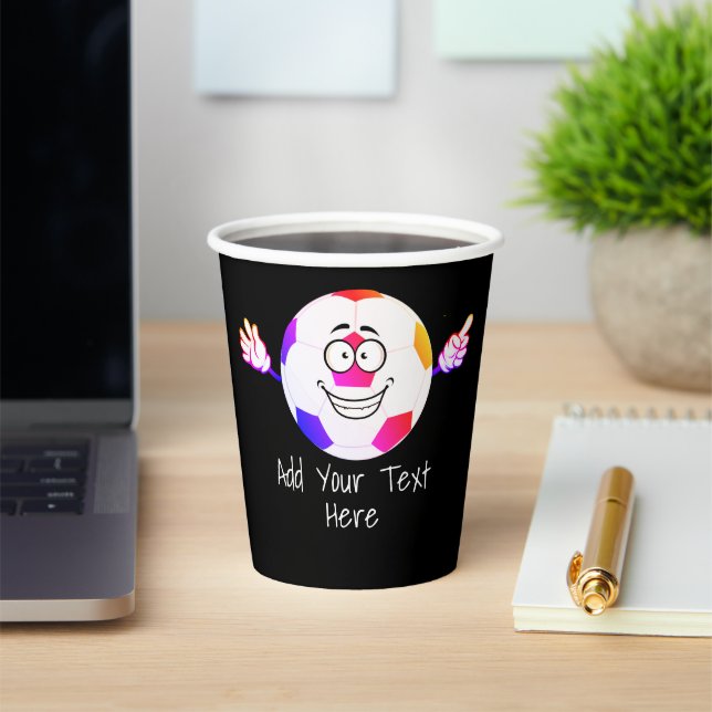  Colourful black and white soccer ball funny face. Paper Cups (Insitu)