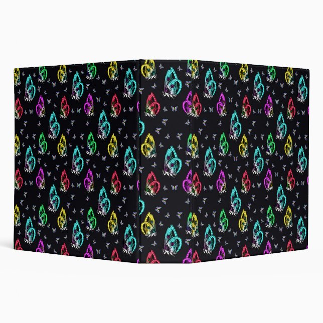 Colourful Black Butterfly Pattern Design Binder (Background)