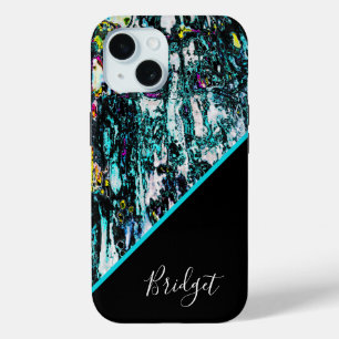 colourful + black chic cool marble  iPhone 15 case