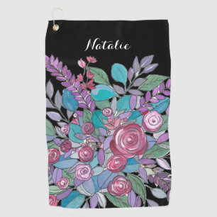 Colourful Black Floral Ladies Golf Towel