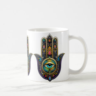 Colourful Black Gold Hamsa w/ Turquoise Third Eye Coffee Mug