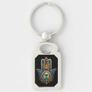 Colourful Black Gold Hamsa w/ Turquoise Third Eye Keychain