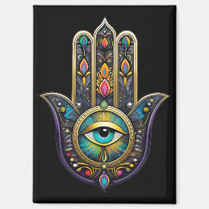 Colourful Black Gold Hamsa w/ Turquoise Third Eye Magnet