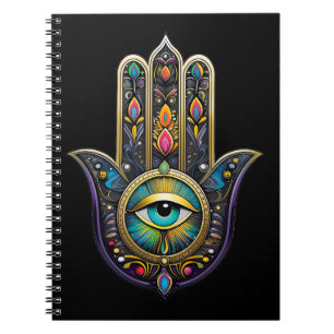 Colourful Black Gold Hamsa w/ Turquoise Third Eye Notebook