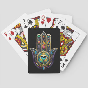 Colourful Black Gold Hamsa w/ Turquoise Third Eye Playing Cards