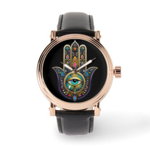 Colourful Black Gold Hamsa w/ Turquoise Third Eye Watch