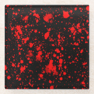 Colourful Black Red Paint Splatter Artistic Splash Glass Coaster