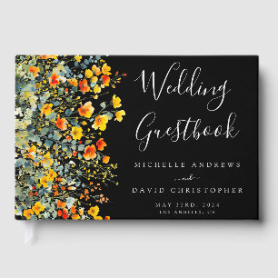 Colourful Black Watercolor Floral Wedding Guest Book